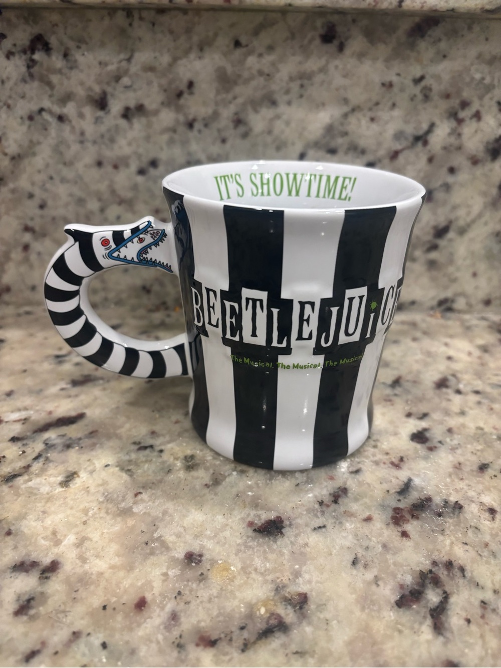 BEETLEJUICE the Musical Striped Mug Broadway Ceramic Collectible Wraparound Art